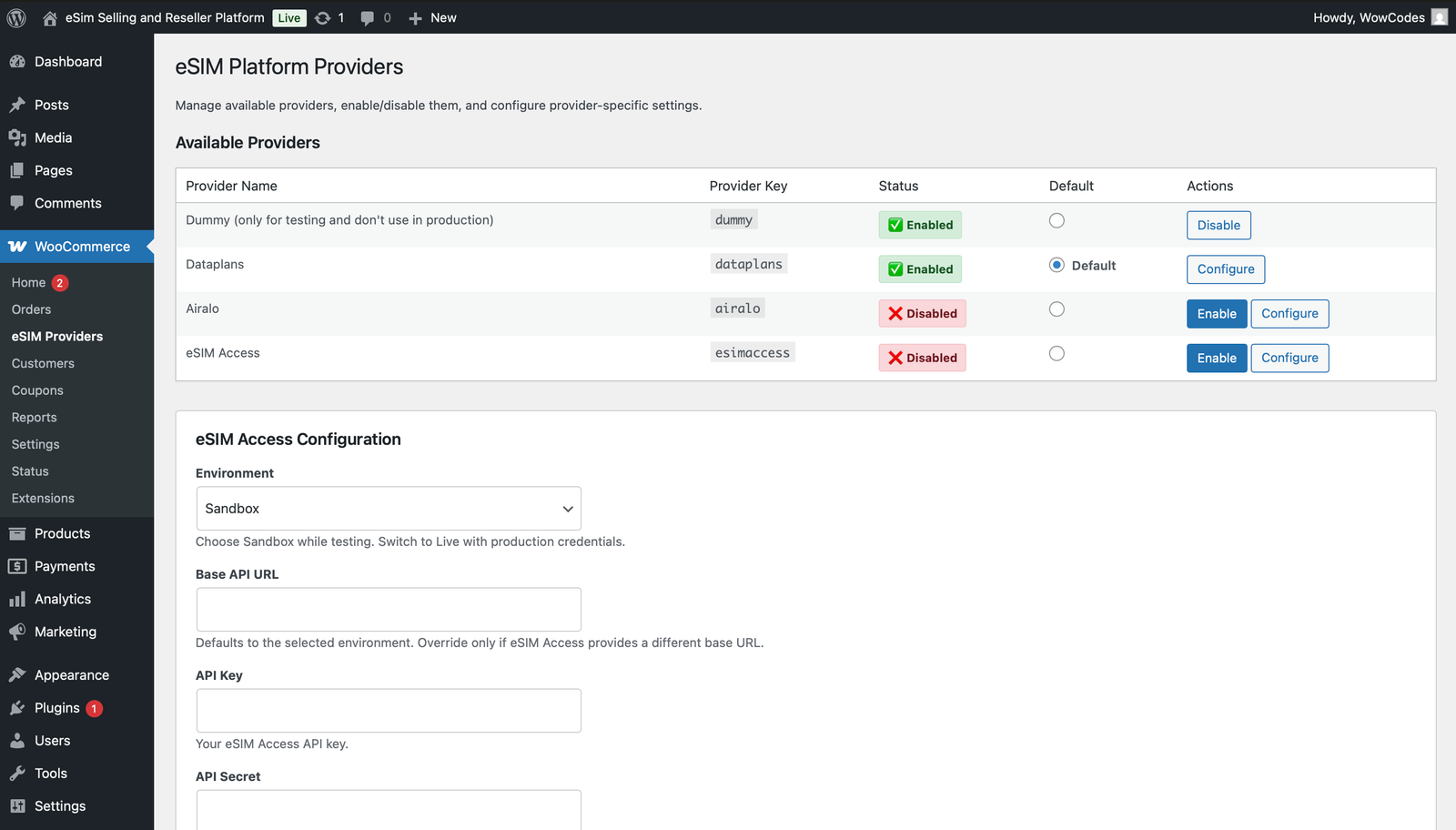 Multi Provider Management Interface